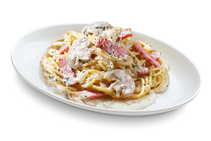 Ham & Mushroom Spaghetti in Alfredo Sauce